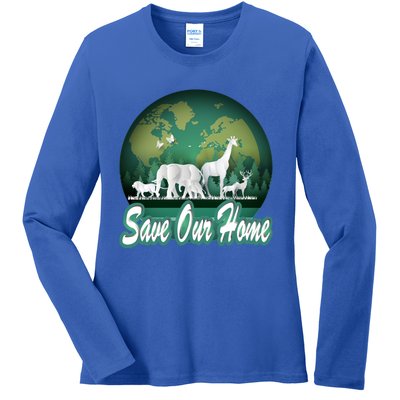 Earth Day Animals Wildlife Conservation Save Our Home Funny Gift Cute Gift Ladies Long Sleeve Shirt