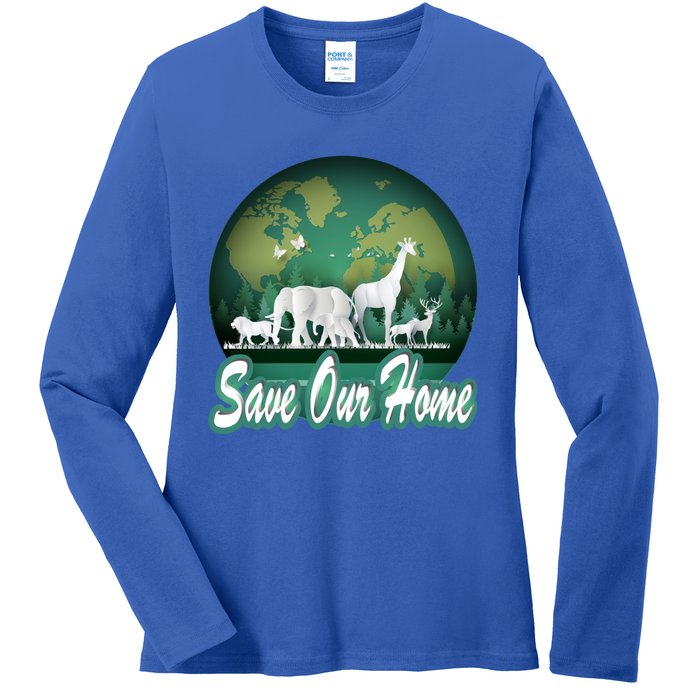 Earth Day Animals Wildlife Conservation Save Our Home Funny Gift Cute Gift Ladies Long Sleeve Shirt