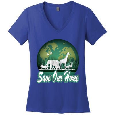 Earth Day Animals Wildlife Conservation Save Our Home Funny Gift Cute Gift Women's V-Neck T-Shirt