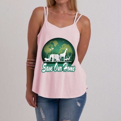 Earth Day Animals Wildlife Conservation Save Our Home Funny Gift Cute Gift Women's Strappy Tank