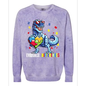 Embrace Differences Asd Spectrum Dinosaur Autism Awareness Gift Colorblast Crewneck Sweatshirt