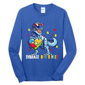 Embrace Differences Asd Spectrum Dinosaur Autism Awareness Gift Tall Long Sleeve T-Shirt