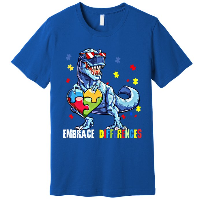 Embrace Differences Asd Spectrum Dinosaur Autism Awareness Gift Premium T-Shirt