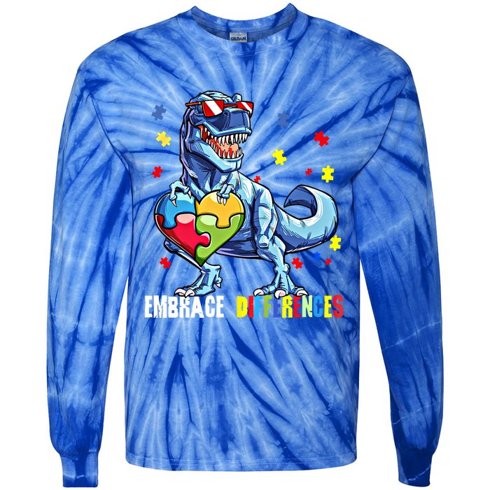 Embrace Differences Asd Spectrum Dinosaur Autism Awareness Gift Tie-Dye Long Sleeve Shirt