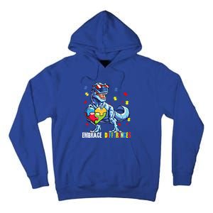 Embrace Differences Asd Spectrum Dinosaur Autism Awareness Gift Tall Hoodie