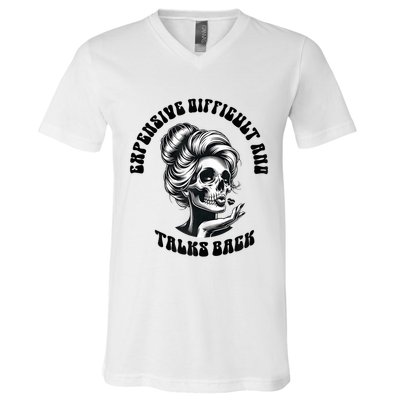 Expensive Difficult And Talks Back Messy Bun Mothers Day V-Neck T-Shirt