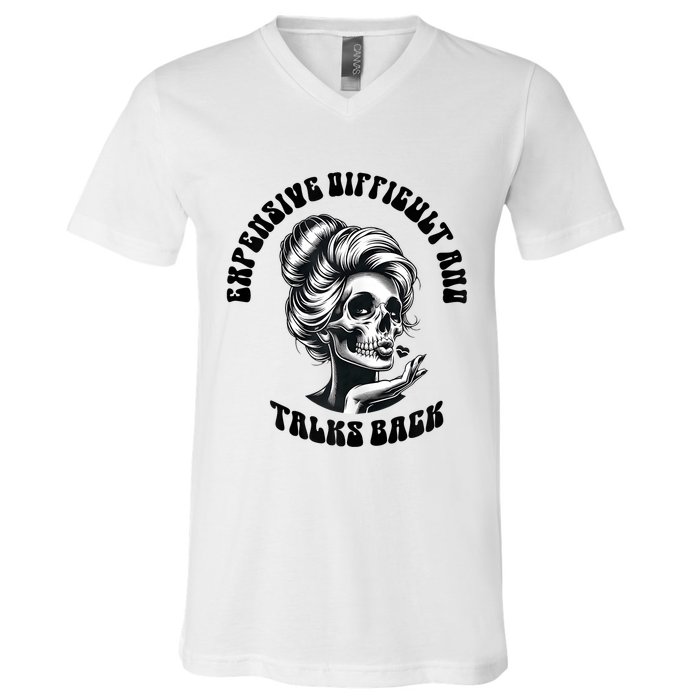 Expensive Difficult And Talks Back Messy Bun Mothers Day V-Neck T-Shirt
