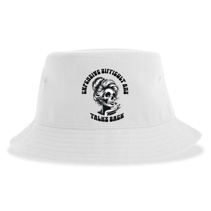 Expensive Difficult And Talks Back Messy Bun Mothers Day Sustainable Bucket Hat