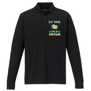 Eat Drink And Be Irish St Patricks Day Performance Long Sleeve Polo