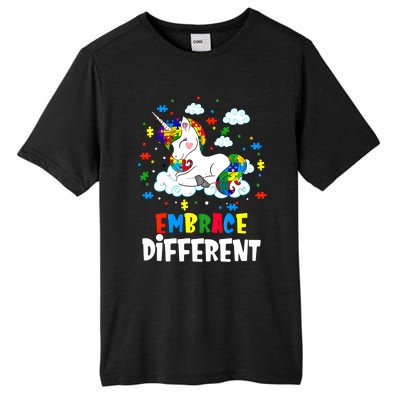 Embrace Differences Autism Awareness Unicorn Gift Tall Fusion ChromaSoft Performance T-Shirt