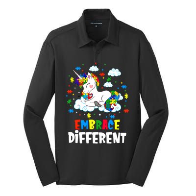 Embrace Differences Autism Awareness Unicorn Gift Silk Touch Performance Long Sleeve Polo