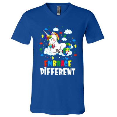 Embrace Differences Autism Awareness Unicorn Gift V-Neck T-Shirt