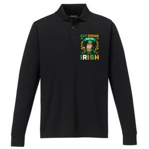 Eat Drink And Be Irish St Patricks Day Performance Long Sleeve Polo