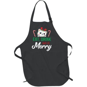 Eat Drink And Be Meowy Merry Christmas Full-Length Apron With Pockets