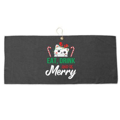 Eat Drink And Be Meowy Merry Christmas Large Microfiber Waffle Golf Towel