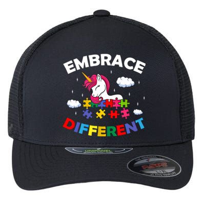 Embrace Different Autism Awareness Unicorn Gift Flexfit Unipanel Trucker Cap