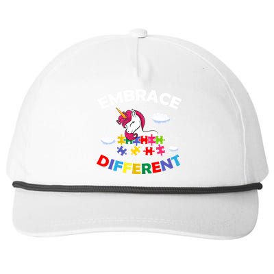 Embrace Different Autism Awareness Unicorn Gift Snapback Five-Panel Rope Hat