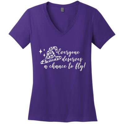 Everyone Deserves A Chance To Fly Witch Halloween Women's V-Neck T-Shirt
