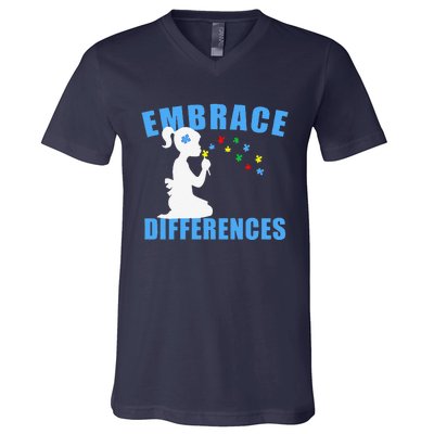 Embrace Differences Autism Awareness Cute V-Neck T-Shirt