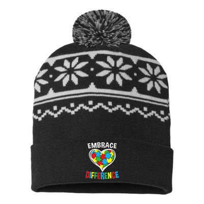 Embrace Differences Autism Mom Mama Autism Awareness USA-Made Snowflake Beanie