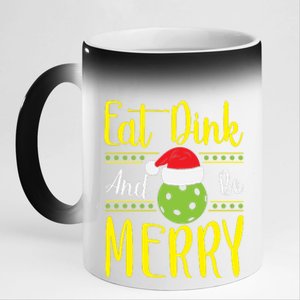 Eat Dink And Be Merry Pickleball Christmas Santa Hat 11oz Black Color Changing Mug