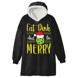 Eat Dink And Be Merry Pickleball Christmas Santa Hat Hooded Wearable Blanket