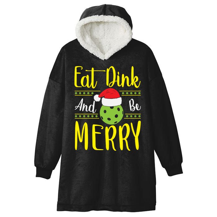 Eat Dink And Be Merry Pickleball Christmas Santa Hat Hooded Wearable Blanket