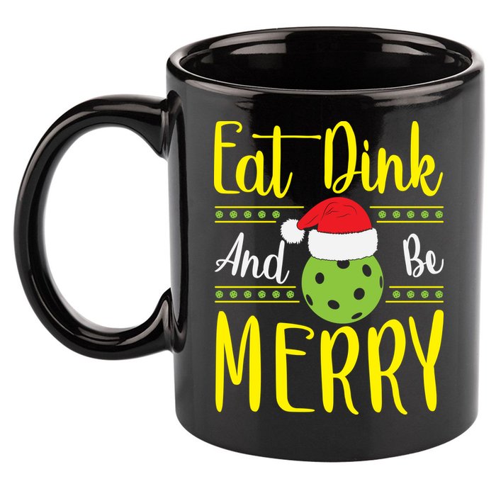 Eat Dink And Be Merry Pickleball Christmas Santa Hat 11oz C Handle Ceramic Mug