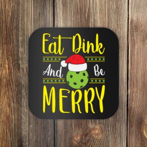 Eat Dink And Be Merry Pickleball Christmas Santa Hat Coaster