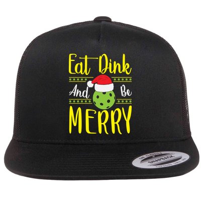 Eat Dink And Be Merry Pickleball Christmas Santa Hat Flatbill Hat
