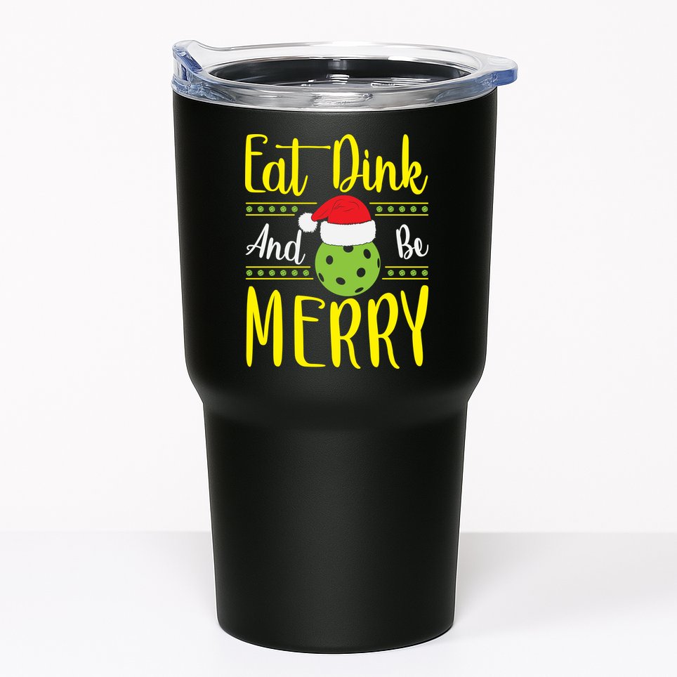 Eat Dink And Be Merry Pickleball Christmas Santa Hat Tumbler