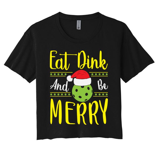 Eat Dink And Be Merry Pickleball Christmas Santa Hat Crop Top