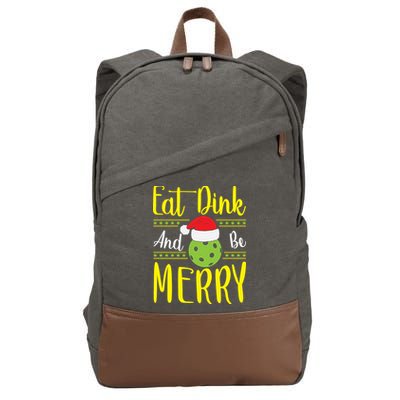 Eat Dink And Be Merry Pickleball Christmas Santa Hat Cotton Canvas Backpack