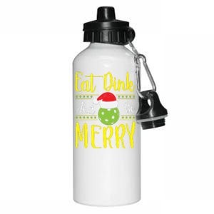 Eat Dink And Be Merry Pickleball Christmas Santa Hat Aluminum Water Bottle