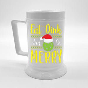 Eat Dink And Be Merry Pickleball Christmas Santa Hat Beer Stein