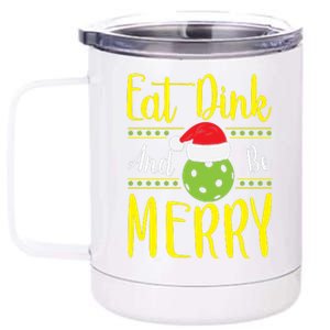 Eat Dink And Be Merry Pickleball Christmas Santa Hat 12 oz Stainless Steel Tumbler Cup