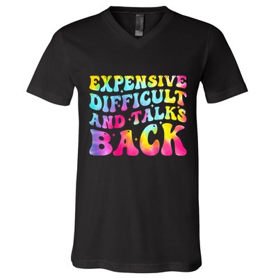 Expensive Difficult and Talks Back Groovy Mothers' Day V-Neck T-Shirt
