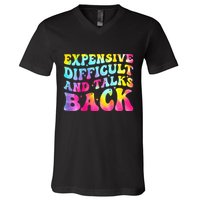 Expensive Difficult and Talks Back Groovy Mothers' Day V-Neck T-Shirt