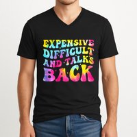 Expensive Difficult and Talks Back Groovy Mothers' Day V-Neck T-Shirt