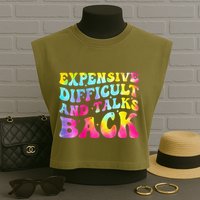 Expensive Difficult and Talks Back Groovy Mothers' Day Garment-Dyed Women's Muscle Tee