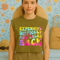 Expensive Difficult and Talks Back Groovy Mothers' Day Garment-Dyed Women's Muscle Tee
