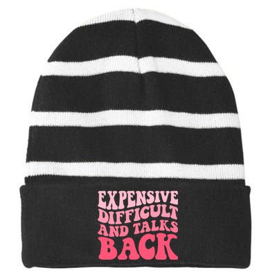 Expensive Difficult And Talks Back Mothers Day Mom Life Striped Beanie with Solid Band