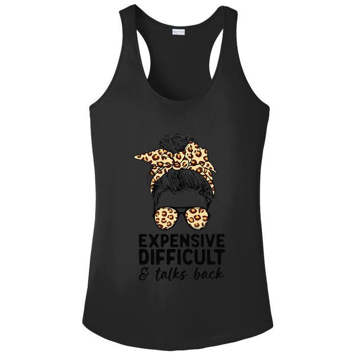 Expensive Difficult And Talks Back Messy Bun Ladies PosiCharge Competitor Racerback Tank