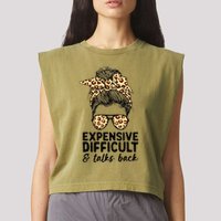 Expensive Difficult And Talks Back Messy Bun Garment-Dyed Women's Muscle Tee