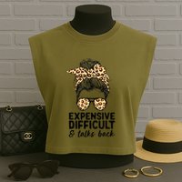 Expensive Difficult And Talks Back Messy Bun Garment-Dyed Women's Muscle Tee
