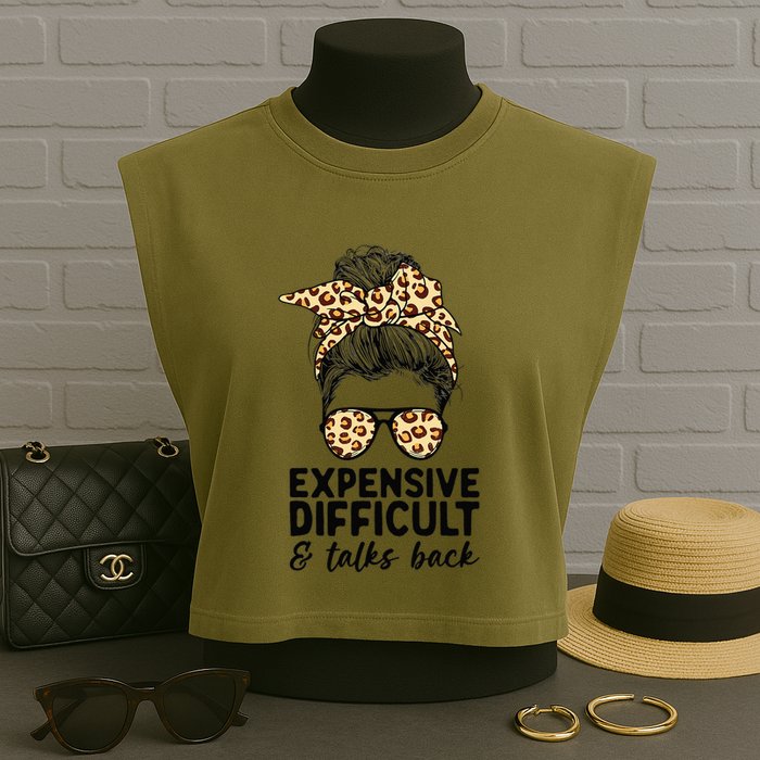 Expensive Difficult And Talks Back Messy Bun Garment-Dyed Women's Muscle Tee