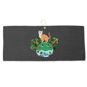 Earth Day April Earth Design With A Cat Gift Large Microfiber Waffle Golf Towel