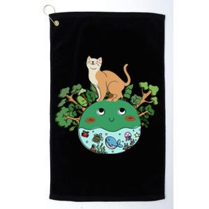 Earth Day April Earth Design With A Cat Gift Platinum Collection Golf Towel