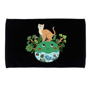 Earth Day April Earth Design With A Cat Gift Microfiber Hand Towel