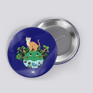 Earth Day April Earth Design With A Cat Gift Button